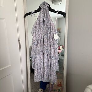 Altar'd State Lavender Floral Tiered Halter Mini Dress